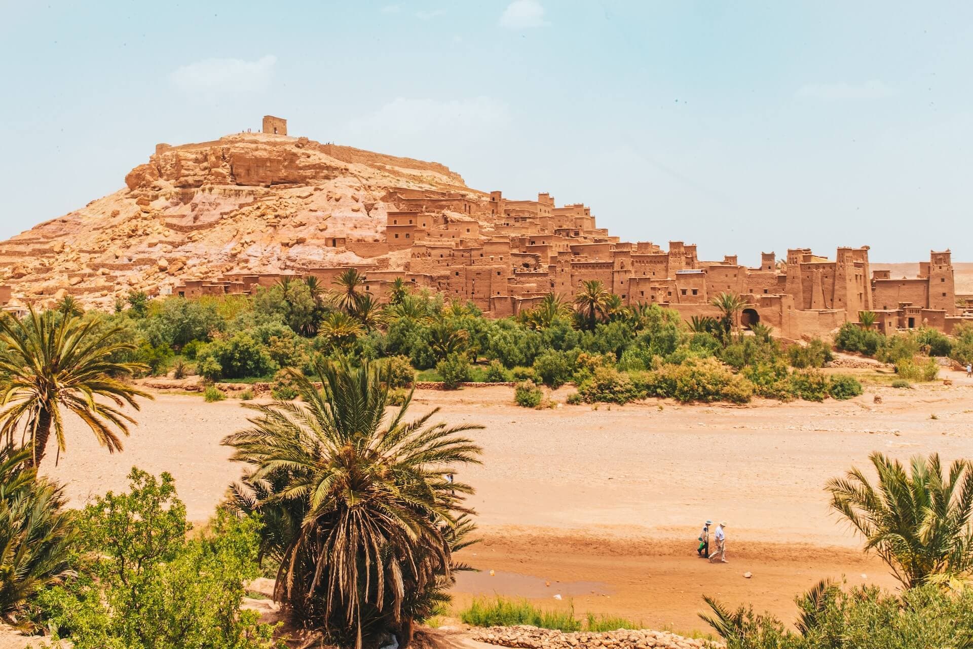 The kasbah of Ait Benhaddou above its palm grove