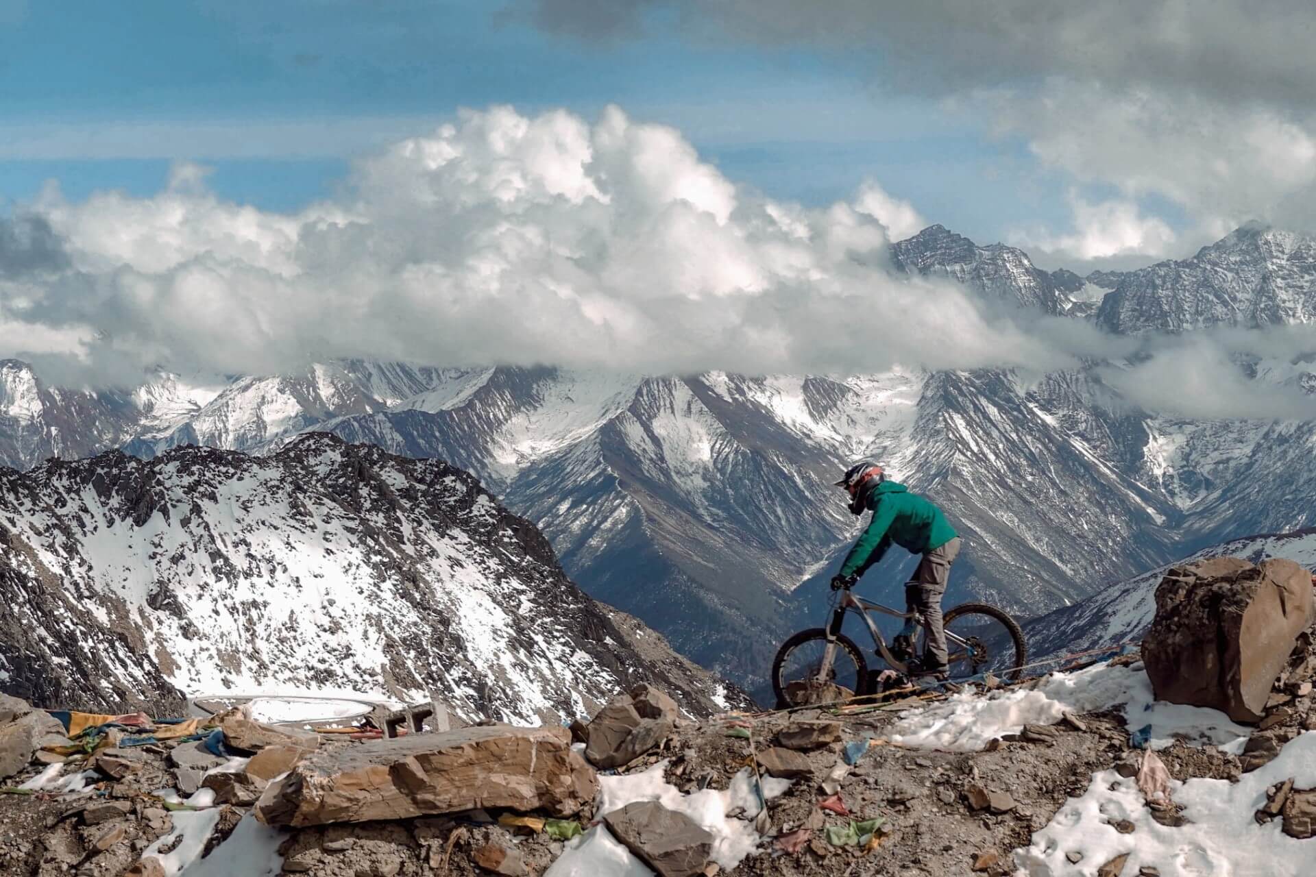 Mountain biker on rocky singletrack high in the Atlas